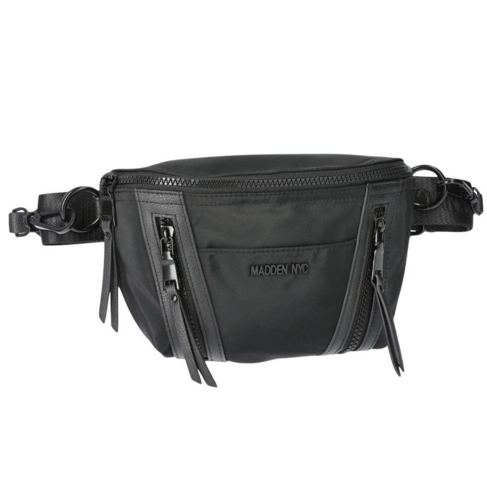 Madden NYC Multi Zipper Fanny Pack Black Belt Bag Crossbody Pouch Streetwear
